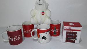 lot 745 image: Coca-Cola, Coke  Toothpick Dispenser, Mugs (4), Bear.