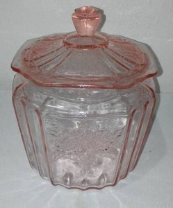 lot 513 image: Pink Depression Cracker Jar  Cookie Jar, Rose Pink.