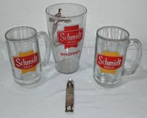 lot 610 image: Schmitt Whopper, Steins (2), and Bottle opener.