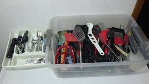 lot 654 image: Variety of Cooking Utensils, Silverware and More.