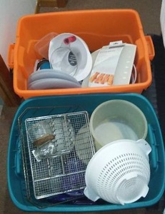 lot 659 image: Assorted Storage Plasticware in (2) Covered Totes.