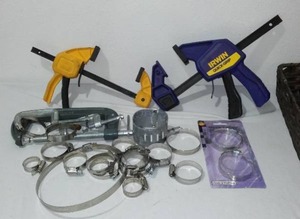 lot 712 image: C-Clamps Hose Clamps, and  Grip clamps.