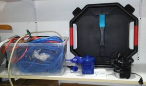 lot 765 image: New Pittsburgh Tool creeper, Extension cords, Air pumps and more.