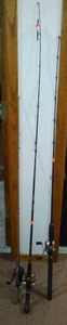 lot 416 image: Fishing Poles and Reels (3) Omega, Garcia, Johnson Reels