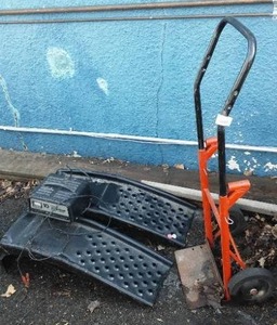 lot 827 image: Hand Cart, Metal Ramps (2) and Battery Charger