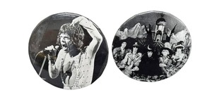 lot 37 image: Vintage Rolling Stones Pin Back & Vintage Mick Jagger Black and White Photographic Pin Back