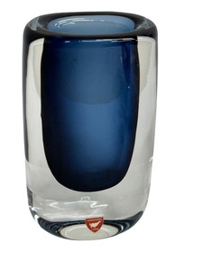 lot 20 image: Vintage Orrefors Sommerso Deep Blue Glass Vase Nils Landberg