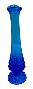 lot 47A image: Vintage Hobnail Fenton Swung Vase Colonial Blue 10 Inch  Art Glass Vase