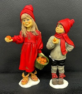 lot 27 image: Two Vintage Norwegian Figurines by Candy Designs including Vintage Norway Candy Design Girl Figurine Basket of Apples 10 Carl Larsson