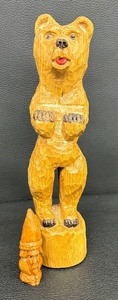 lot 43 image: Hand Carved Wooden Bear and Viking Figurines