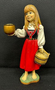 lot 68 image: Vintage Candy Designs Norway Girl Wood Bucket Candle Holder 9.5
