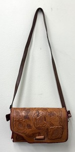 lot 88A image: Vintage Western Red Hand Tooled Leather Reversible Handbag  Clutch Purse