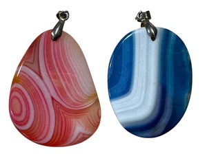 lot 16J image: Blue Banded Polished Agate Pendant & Pink Polished Banded Agate Pendant