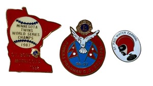 lot 19J image: Vintage Pins including a Vintage MN Twins 1992 World Series Pin Lions Club