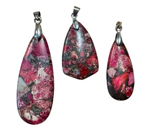 lot 21J image: Three Brecciated Jasper Cabochon Pendants