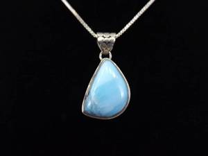 .925 Sterling Silver Larimar Cabochon Pendant Necklace