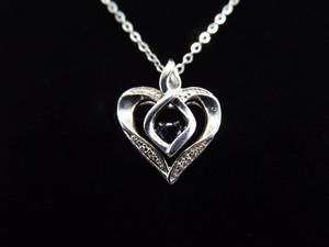 lot 5 image: .925 Sterling Silver Diamond Accented Dancing Sapphire Heart Pendant Necklace