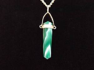 lot 13 image: .925 Sterling Silver Green Healing Stone Pendant Necklace