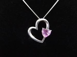 lot 18 image: .925 Sterling Silver Pink Sapphire Crystal Heart Pendant Necklace
