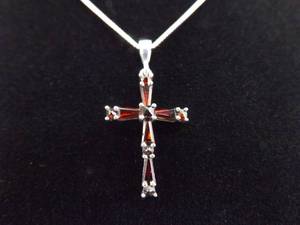 lot 21 image: .925 Sterling Silver Garnet Cross Pendant Necklace