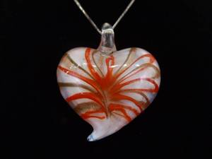 lot 24 image: .925 Sterling Silver Murano Glass Heart Pendant Necklace