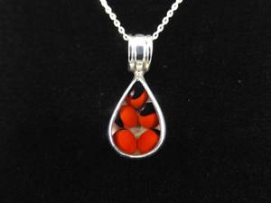 lot 23 image: .925 Sterling Silver Encased Peruvian Huayruro Seeds Pendant Necklace