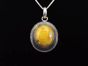lot 26 image: .925 Sterling Silver Egg Yolk Cabochon Pendant Necklace