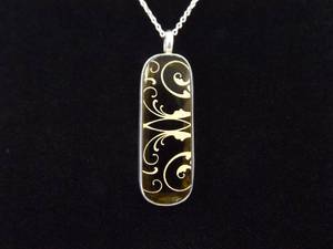 lot 28 image: .925 Sterling Silver Unique Gilded Styled Glass Pendant Necklace