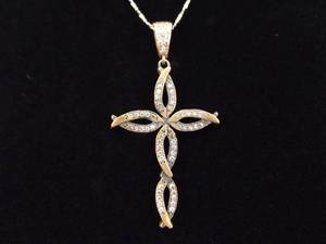 lot 29 image: .925 Sterling Silver Gothic Cross Vermeil Pendant Necklace