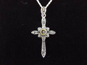 lot 38 image: .925 Sterling Silver Art Nouveau Cross Pendant Necklace