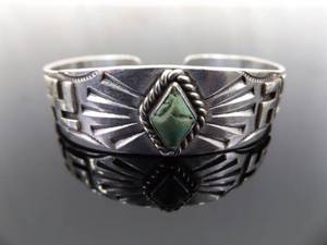 .925 Sterling Silver Antique Green Turquoise Navajo Swirling Log Bracelet Size 6.125"