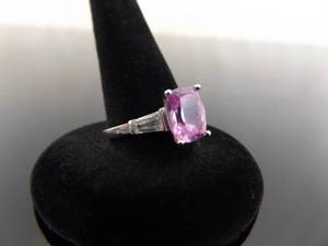 lot 66 image: .925 Sterling Silver Pink Sapphire Crystal Ring Size 7