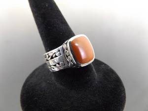 lot 68 image: .925 Sterling Silver Inlayed Red Coral Ring Size 6