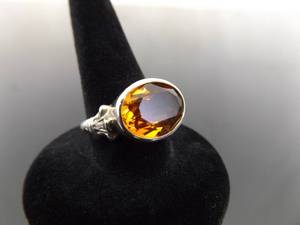 lot 69 image: .925 Sterling Silver Orange Sapphire Crystal Ring Size 6