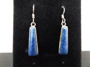 .925 Sterling Silver Lapis Lazuli Dangle Hook Earrings