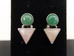 lot 85 image: .925 Sterling Silver Jade and Quartz Post Earrings