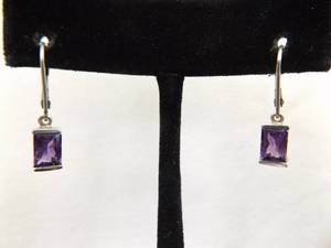 lot 90 image: .925 Sterling Silver Amethyst Hinged Latch Hook Earrings