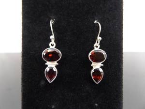 lot 95 image: .925 Sterling Silver Garnet Dangle Hook Earrings