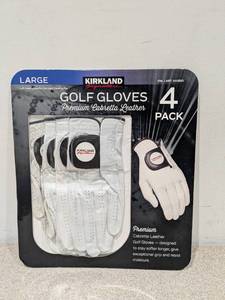 lot 81 image: KIRKLAND SIGNATURES LARGE PREMIUM CABRETTA LEATHER GOLF GLOVES (4PK)