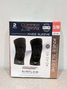 lot 101 image: BRAND NEW COPPER FIT SM COMPRESSION KNEE SLEEVE 2PK.