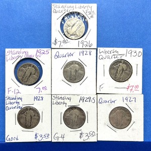 lot 203 image: Lot of 7 Standing Liberty Quarters  1925-1930