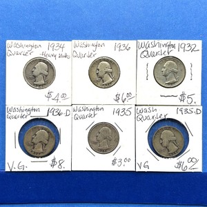 lot 204 image: Lot of 6 Early Washington Quarters  1932-1936