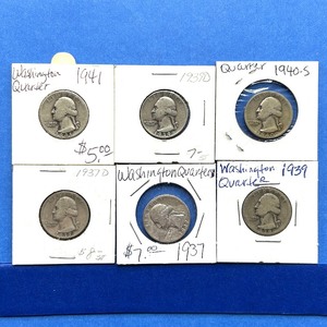 lot 205 image: Lot of 6 Washington Quarters  1937-1941