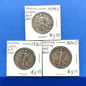 lot 218 image: 3-Piece Walking Liberty Half Dollar Lot  1934-S, 1936-S, 1939-S  Circulated