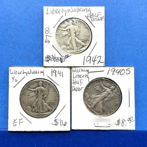 lot 219 image: 3-Piece Walking Liberty Half Dollar Lot  1940-S, 1941, 1942  Circulated