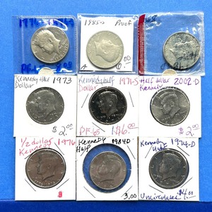 lot 226 image: 9-Piece Kennedy Half Dollar Lot  1971-S to 2002-D  Mixed Grades & Finishes