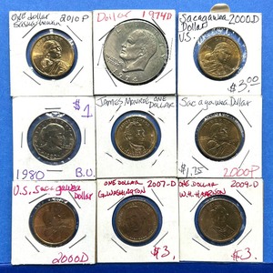 lot 227 image: 9-Piece U.S. Dollar Coin Lot  Sacagawea, Presidential, Eisenhower  1974-D to 2010-P