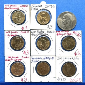 lot 228 image: 9-Piece U.S. Dollar Coin Lot  Sacagawea, Presidential, Eisenhower  1976-D to 2010-P