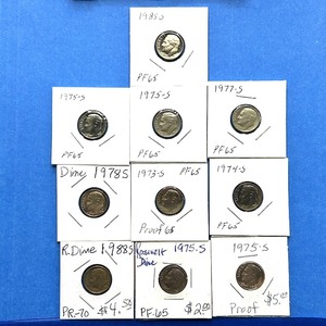 lot 229 image: 10-Piece Roosevelt Dime Lot  1972-S to 1988-S  Proof & Circulated