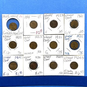lot 237 image: 12-Piece Wheat Cent Lot  Lincoln Pennies from 1919 to 1930
